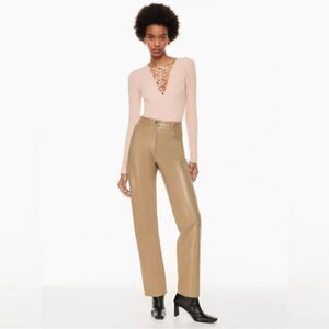 Aritzia Melina straight leg Pants Saville (Camel) Vegan faux Leather trousers 4